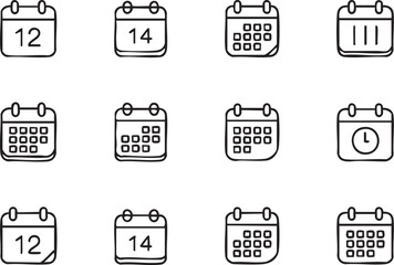 Black and white calendar icons representing scheduling appointments reminders and important dates for business or personal use in