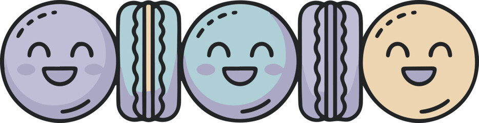 Cute Macarons with Smiling Faces for Dessert Illustration, Bakery Design, and Sweet Treat