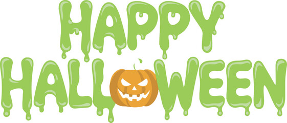 Slime Drip Happy Autumnal Holiday Text with Pumpkin Illustration on Transparent Backdrop