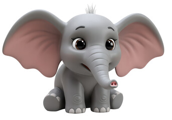 Isolated Cartoon Elephant Calf Sitting with Adorable Expression