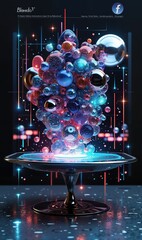 A stunning digital artwork showcasing a vibrant explosion of spheres and colors against a dark backdrop, ideal for tech, creativity, and design themes.