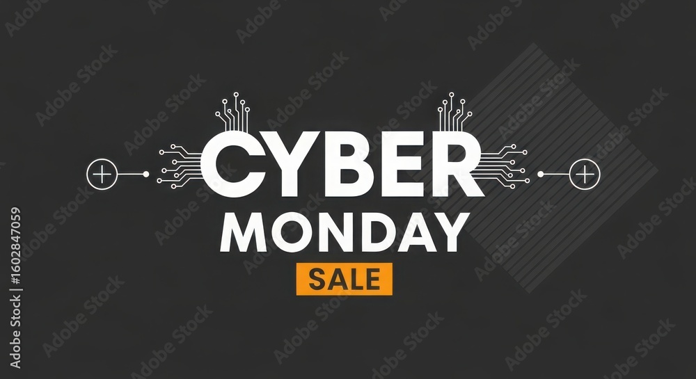 Poster cyber monday sale text with circuit board graphics and plus signs image