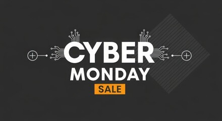 Cyber Monday sale text with circuit board graphics and plus signs image