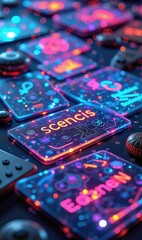 Vibrant digital marketing visuals showcasing glowing cards with creative designs, ideal for tech, gaming, and promotional campaigns.