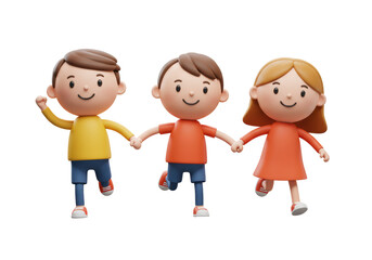 Isolated Cartoon Friends Holding Hands Running Illustration