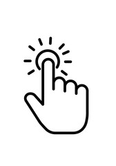 Obraz premium Black Outline Hand Pointing and Clicking with Light Burst Icon