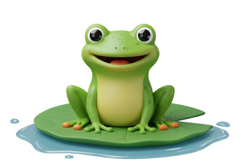 Isolated Happy Cartoon Frog on Lily Pad