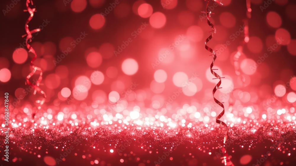 Poster ruby hues and holiday flair abstract scene with spiraling ribbons and sparkling lights creating a fe