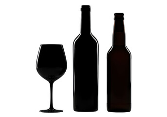 Isolated Silhouetted Wine Glass and Bottles