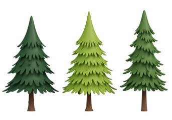 Fototapeta premium Isolated Three Green Cartoon Pine Trees