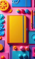 Colorful stationery and office supplies arranged on a vibrant pink background, perfect for creative projects, branding, or educational materials.