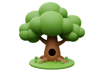 Isolated Cartoon Tree with Hollow Trunk