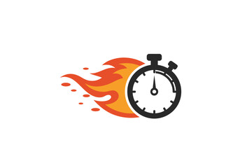 Fast Time Stopwatch with Fiery Flames Graphic Design