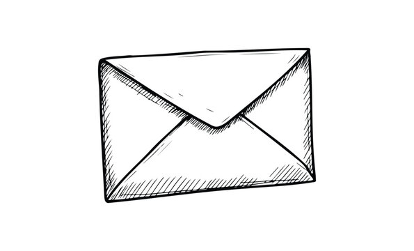 Hand-drawn envelope sketch on white background with black lines. Vector retro hand drawn illustration.