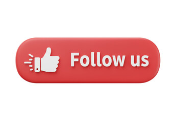Isolated Follow Us Button with Thumb Up Icon in Red