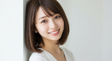 Natural Beauty of Young Asian Woman Smiling in Bright Minimalist Space