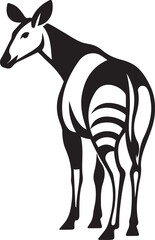 Black and white okapi silhouette with striped hindquarters, Okapi rear pattern in black silhouette