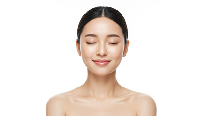 Beautiful Asian Woman with Healthy Glowing Skin Relaxing Eyes Closed