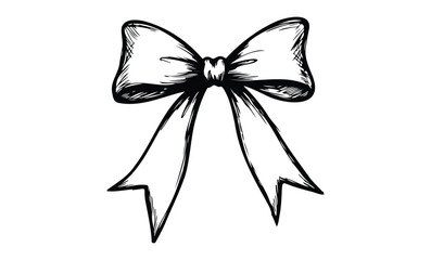 Elegant black and white hand-drawn bow illustration with detailed lines. Vector retro hand drawn illustration.