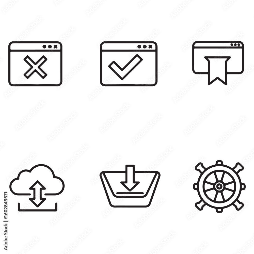 Aufkleber minimalist icon set featuring web elements cloud storage and steering wheel graphics