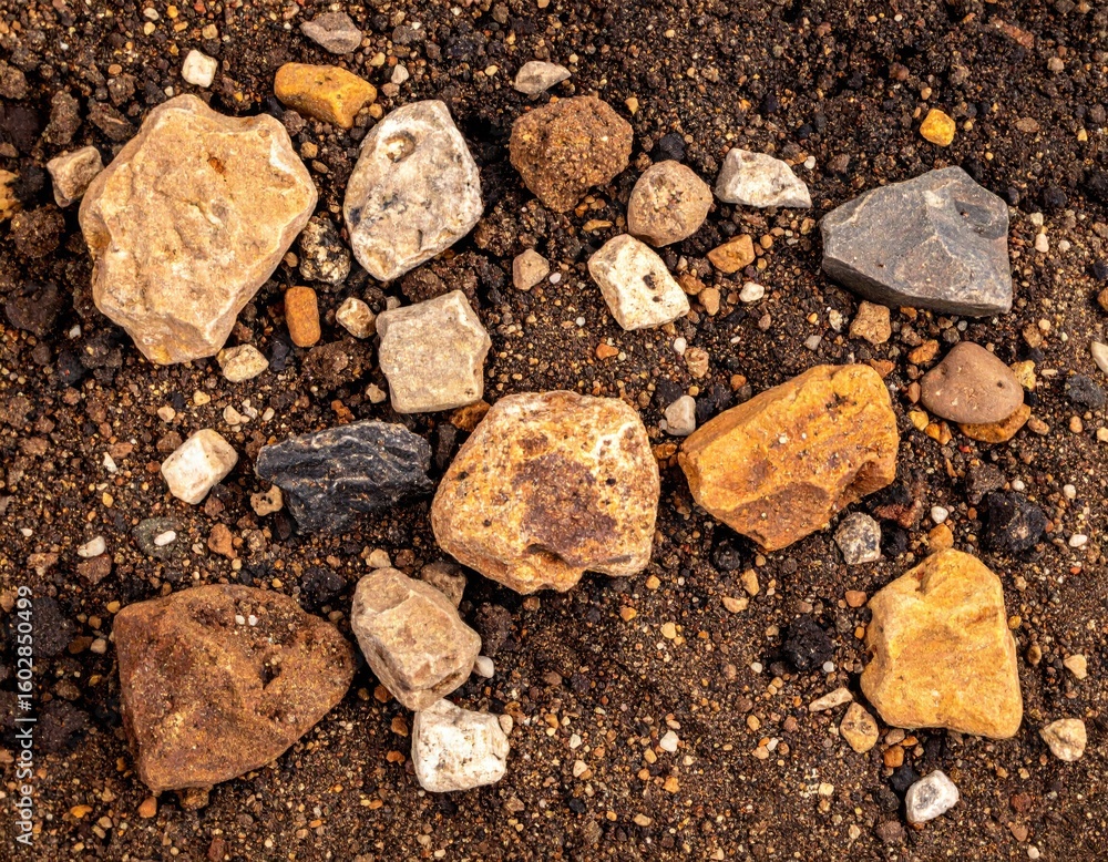 Poster assorted rocks on dark ground texture background natural pattern backdrop