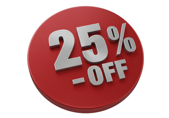 Isolated Red Glossy 25 Percent Off Sign