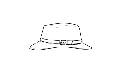 Fototapeta premium Sketch of classic fedora hat with buckle. Vector retro hand drawn illustration.
