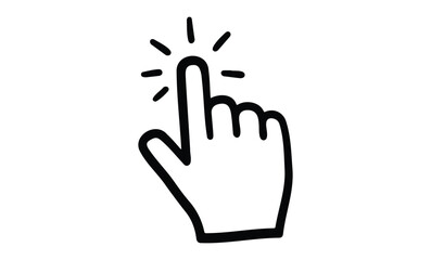 Minimalist hand click icon with highlighted pointer finger. Vector retro hand drawn illustration.
