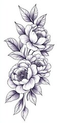 Tattoo design, Japanese-style tattoo, peonies, leaves, smoke, white background