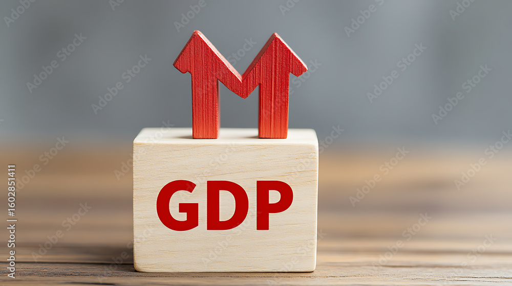 Poster gdp growth: the image symbolizes an upward trend, with arrows pointing upwards from a block labeled 