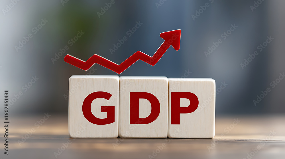 Poster increasing gdp: illustrated by blocks spelling 