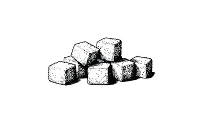 Hand-drawn sketch of sugar cubes on white background. Vector retro hand drawn illustration.