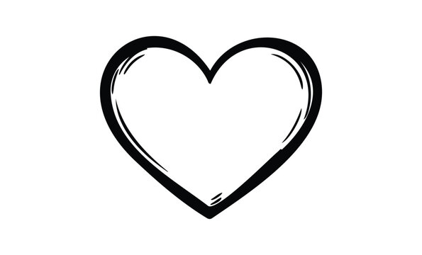 Simple black and white heart outline on white background. Vector retro hand drawn illustration.