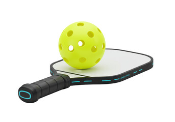 Isolated Pickleball Paddle and Ball Outdoor Recreation