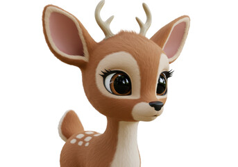 Isolated Charming Fawn Portrait with Big Eyes
