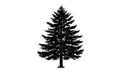 Obraz premium Silhouette of a pine tree isolated on white background displaying dense foliage. Vector retro hand drawn illustration.