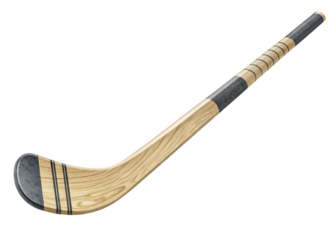 Vintage wooden hurling stick isolated on transparent background for sports and gaelic games