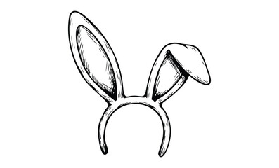 Obraz premium Sketch of bunny ears headband in black and white with detailed drawing style. Vector retro hand drawn illustration.