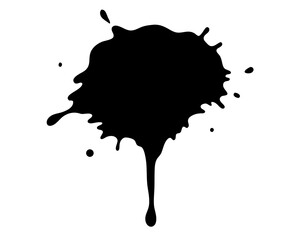 Black silhouette of ink splatter isolated on white background, graphic illustration. ink splatter set paint brush stroke kit vector art