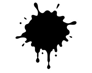 Black silhouette of ink splatter isolated on white background, graphic illustration. ink splatter set paint brush stroke kit vector art