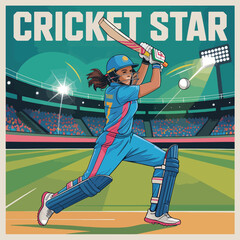 Flat Cricket star for a female cricketer vector illustration