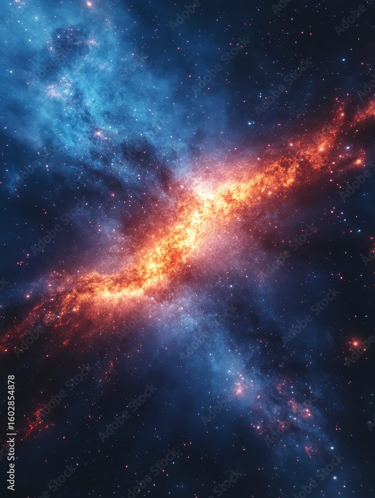 Poster cosmic background with vibrant colors and starry elements in space