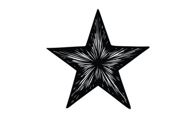 Obraz premium Intricate black star illustration with radiating lines on white background. Vector retro hand drawn illustration.