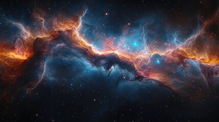 Fototapeta premium A vibrant outer space scene with glowing blue and magenta gases, swirling light patterns, and distant stars