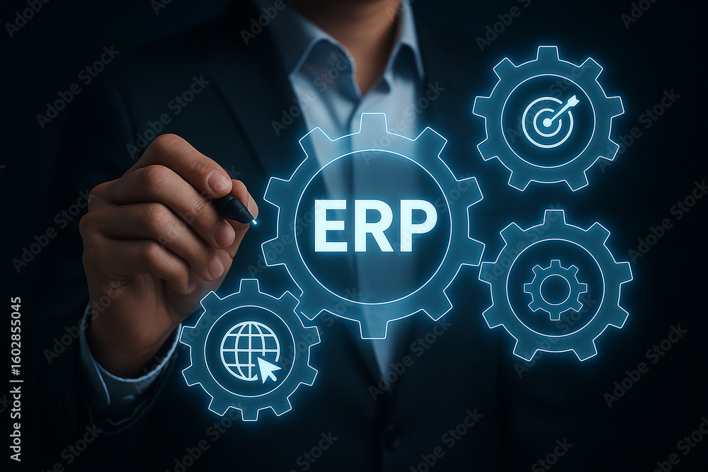 Poster enterprise resource planning erp software system management business process automation technology c