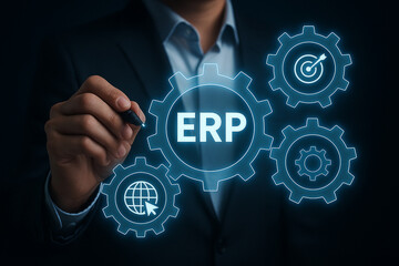 Enterprise resource planning erp software system management business process automation technology concept