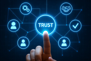 Trust concept business technology internet and networking with finger touching screen interface