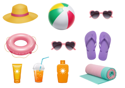 Colorful Summer Vacation Essentials: Abstract Composition on Transparent PNG
