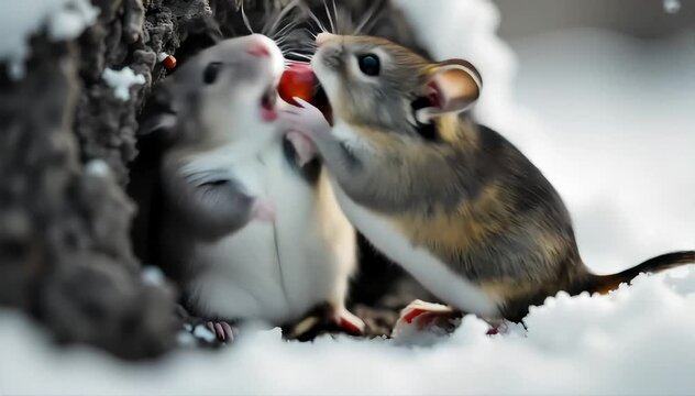 Mouse fighting with another for food Mouse laughing with soft squeaks