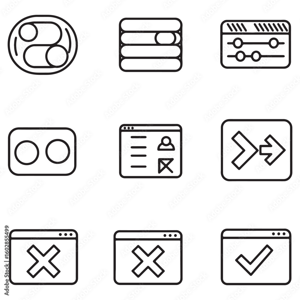 Aufkleber Modern user interface icons set in outlined style for website and application design